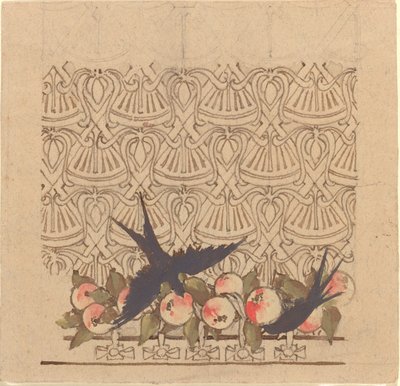 Diseño ornamental con dos pájaros picoteando fruta de Karel Vitezslav Masek