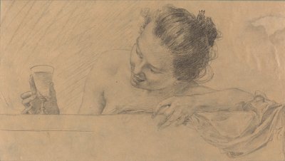 Mujer en el baño, sosteniendo una copa de vino de Karel Vitezslav Masek