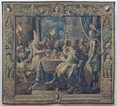 Cleopatra entretiene a Antonio, c.1640 (lana y seda) de Karel van II (workshop of) Mander