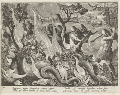 La caza de serpientes de agua en la India
Escenas de caza (título de la serie)
Venationes Ferarum, auium, piscium pvgnae Bestiariorum (título de la serie) de Karel van Mallery