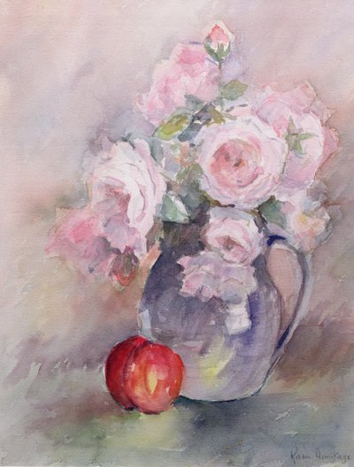Rosas rosadas en una jarra azul, 1994 de Karen Armitage