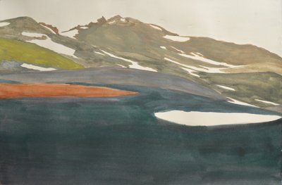 Vista del lago en la montaña nevada de Karin Bos