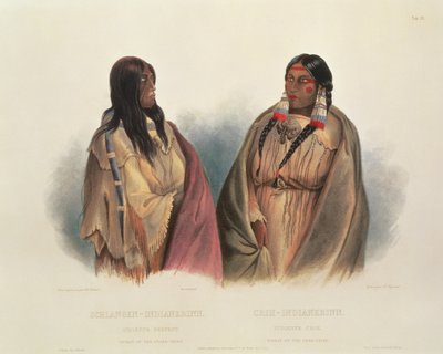 Mujer de la tribu Serpiente y Mujer de la tribu Cree, lámina 33 del volumen 2 de `Travels in the Interior of North America de Karl (after) Bodmer
