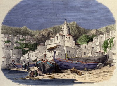 Vista de Positano en Italia a finales del siglo XIX según Girardet de Karl (after) Girardet