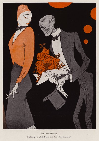 Para un servicio fiel - los efectos de la sífilis (litografía en color) de Karl Arnold