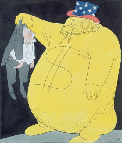 Uncle Sam as a Sack of Dollars with Poincare (acuarela, pluma y tinta china sobre papel) de Karl Arnold