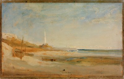 Barcos y faro en Génova de Carl Blechen