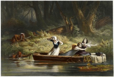 Captura de las hijas de Daniel Boone y Richard Callaway por los indios, pub. 1852 de Karl Bodmer