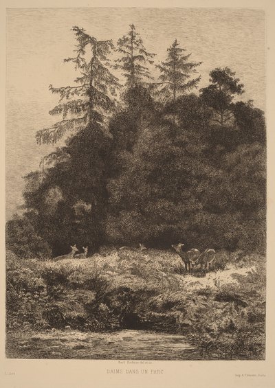 Gamos en un parque de Karl Bodmer