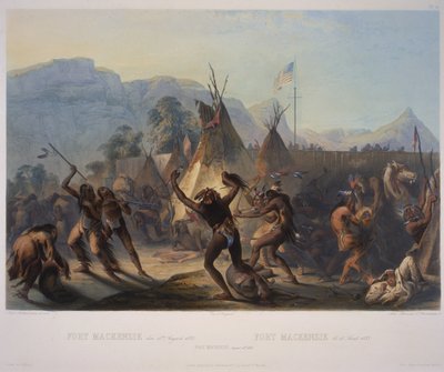 Fuerte McKenzie, 28 de agosto de 1833, grabado por Manceau y Hurliman, publicado en 1842 (aguafuerte) de Karl Bodmer