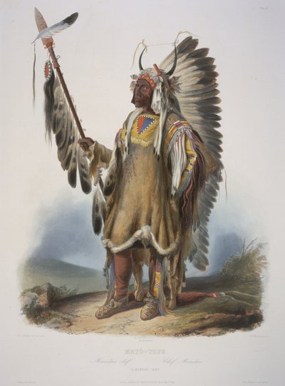 Mato-Tope, un jefe Mandan, grabado por J. Hurliman, publicado en 1839 de Karl Bodmer