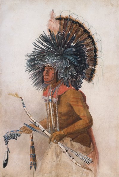 Pehriska-Ruhpa, guerrera Hidatsa, en traje de la danza del perro de Karl Bodmer