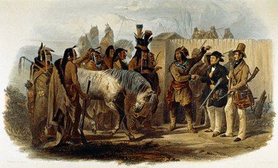 El príncipe Max von Wied-Neuwied (1782-1867) y Karl Bodmer son recibidos por los indios Hidatsa de Karl Bodmer