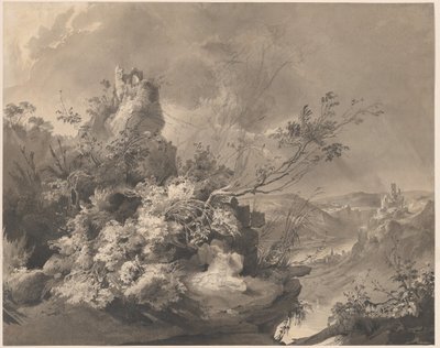 Torres en Ruinas con Vista al Rin de Karl Bodmer