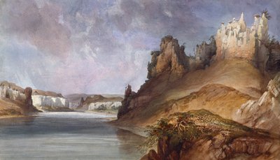 Vista de los muros de piedra en el Upper Missouri de Karl Bodmer