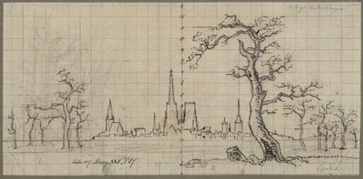 Vista de una ciudad con una catedral imponente en un paisaje invernal de Karl Friedrich Schinkel