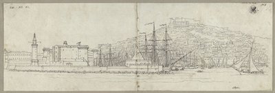 Vista de Nápoles con el puerto, el Castel Nuovo, el faro y el Castel Sant