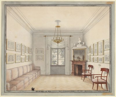 Berlín. Palacio de Charlottenburg, parque del palacio, Pabellón Nuevo (Pabellón Schinkel). Vista de la Sala Blanca como modelo para la decoración de las habitaciones de la planta superior de Karl Friedrich Schinkel
