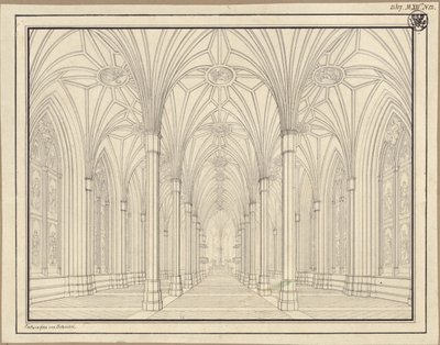 Berlín, Spittelmarkt. Proyecto para la iglesia de Santa Gertrudis. Vista interior, a través de la nave hacia el coro de Karl Friedrich Schinkel