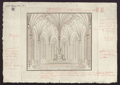 Berlín, Spittelmarkt. Proyecto para la iglesia de Santa Gertrudis. Vista interior del coro, con correcciones de Karl Friedrich Schinkel
