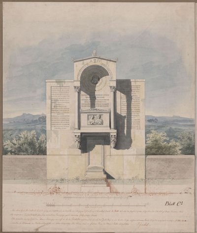 Bonn. Proyecto para el monumento funerario de Barthold Georg Niebuhr, con retrato en relieve del matrimonio de Karl Friedrich Schinkel
