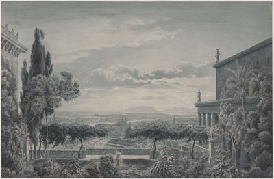 La residencia de un príncipe. Jardín privado de la pareja principesca con vistas a la ciudad y al mar de Karl Friedrich Schinkel