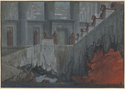 La flauta mágica. Ópera de Wolfgang Amadeus Mozart. Proyecto para la 11.ª decoración. Templo del fuego y del agua de Karl Friedrich Schinkel