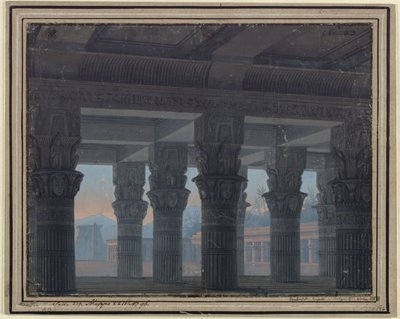 La flauta mágica. Ópera de Wolfgang Amadeus Mozart. Proyecto para la 8.ª decoración. Vestíbulo del laberinto de Karl Friedrich Schinkel