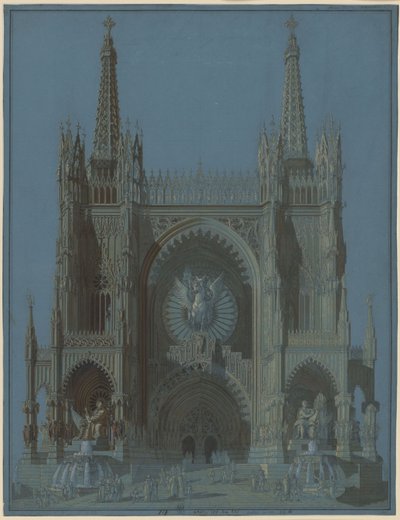 Fachada de una catedral gótica de dos torres de Karl Friedrich Schinkel