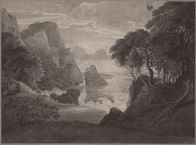 Paisaje costero rocoso con un castillo de Karl Friedrich Schinkel