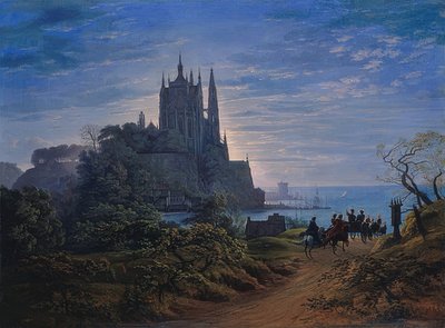 Iglesia gótica en una roca junto al mar de Karl Friedrich Schinkel