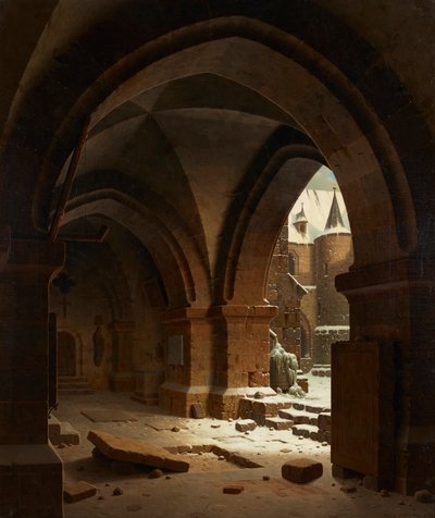 Vista del patio del monasterio en invierno de Carl Georg Adolph Hasenpflug