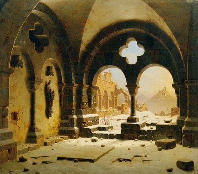 Ruinas del monasterio en invierno de Carl Georg Adolph Hasenpflug