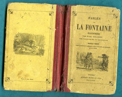 Portada de un libro de las Fábulas de la Fontaine ilustrado por Karl Girardet, Mame en Tours de Karl Girardet