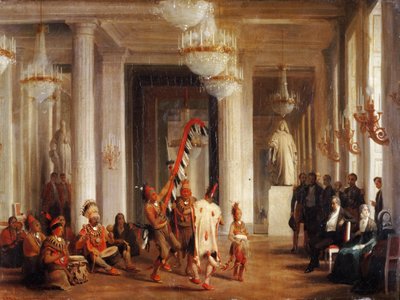 Danza de los indios Iowa en el Salón de la Paz en las Tullerías, presentada por el pintor George Catl de Karl Girardet