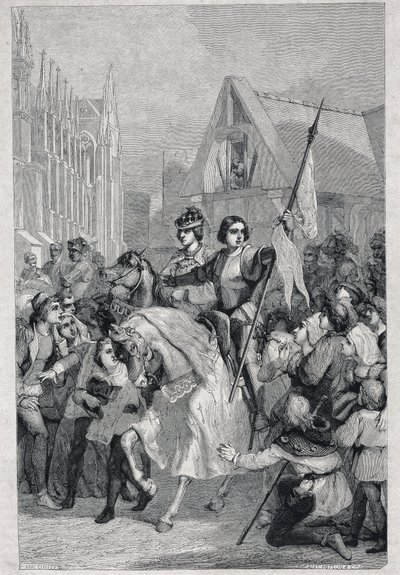 Entrada de Juana de Arco y Carlos VII a Reims - Composición y dibujo de Karl Girardet. Grabado siglo XIX. de Karl Girardet