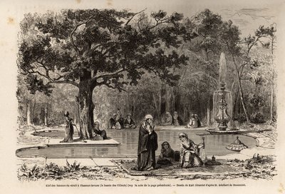 El kief de las mujeres del harén en Flamour-Javuzu, en el palacio de Constantinopla (actual Estambul), Turquía, dibujo de Karl Girardet (1813-1871), para ilustrar una visita al harén en 1860, por una mujer anónima. Grabado en 