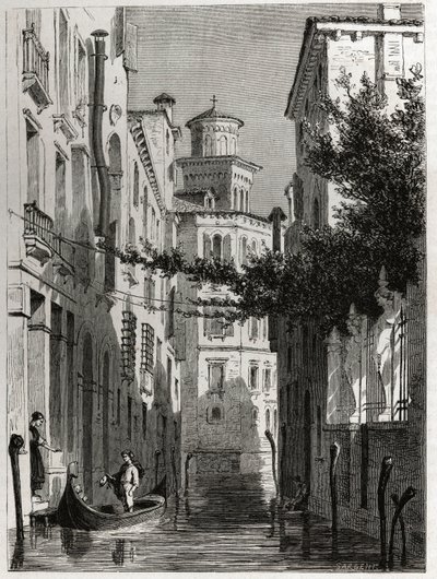 El palacio de Bianca Cappello en Venecia, dibujo de Karl Girardet (1813-1871), para ilustrar el viaje de Adalbert de Beaumont a Venecia, alrededor de 1850. Grabado en 