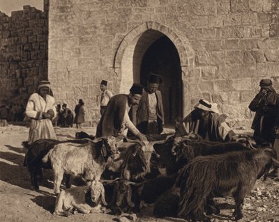 Jerusalén, Mercado en la Puerta de Herodes (foto b/n) de Karl Grober