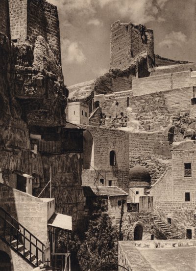Mar Saba, Torre de Eudoxia y Monasterio (foto b/n) de Karl Grober