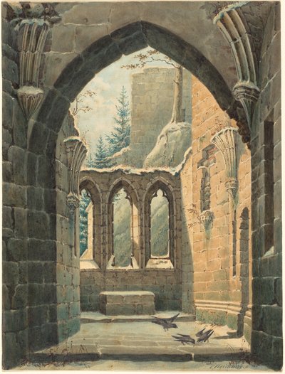 Ruinas del monasterio de Oybin en invierno de Karl Heinrich Beichling