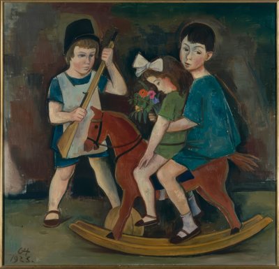 Retrato infantil con caballo balancín de Karl Hofer