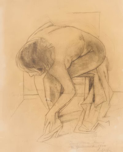 Desnudo femenino calzándose de Karl Hofer