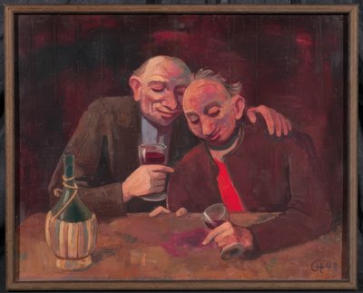 Dos hombres bebiendo Chianti de Karl Hofer