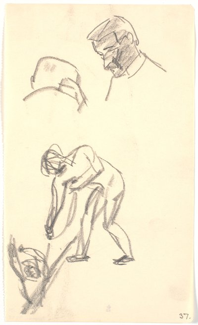 Diferentes pequeños bocetos: Dos cabezas de un par de figuras (boceto de composición?) de Karl Isakson