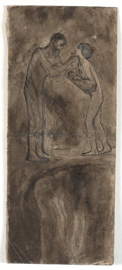 Boceto de composición, hombre y mujer desnudos con un niño. En la parte inferior, invertido, figura desnuda de Karl Isakson