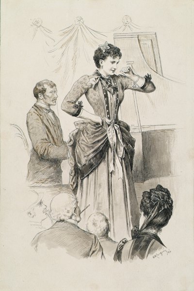 Tipos vieneses: la cantante Miss Hornischer y su pianista frente a una audiencia de Karl Karger