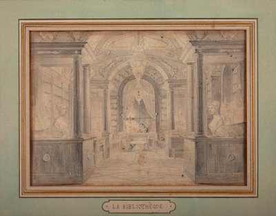 Napoleón trabajando en la biblioteca del Château de Malmaison, c.1806 de Karl Loeillot Hartwig