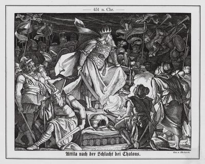 Atila el Huno tras la batalla de Chalons, 451 (grabado) de Karl Ludwig Adolf Ehrhardt