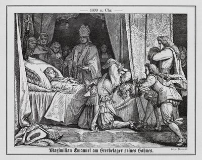 Maximiliano II Manuel, Elector de Baviera, en el lecho de muerte de su hijo de Karl Ludwig Adolf Ehrhardt